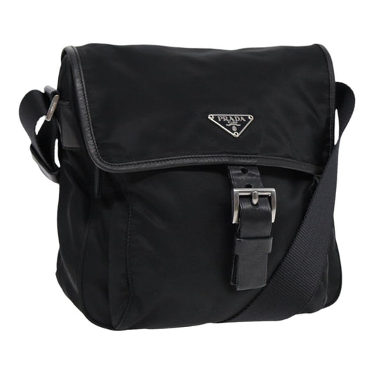 PRADA Shoulder Bag Nylon Black Silver Auth