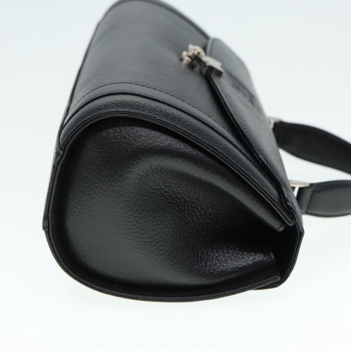 BurberrySs Hand Bag Leather Black Silver Auth 88770