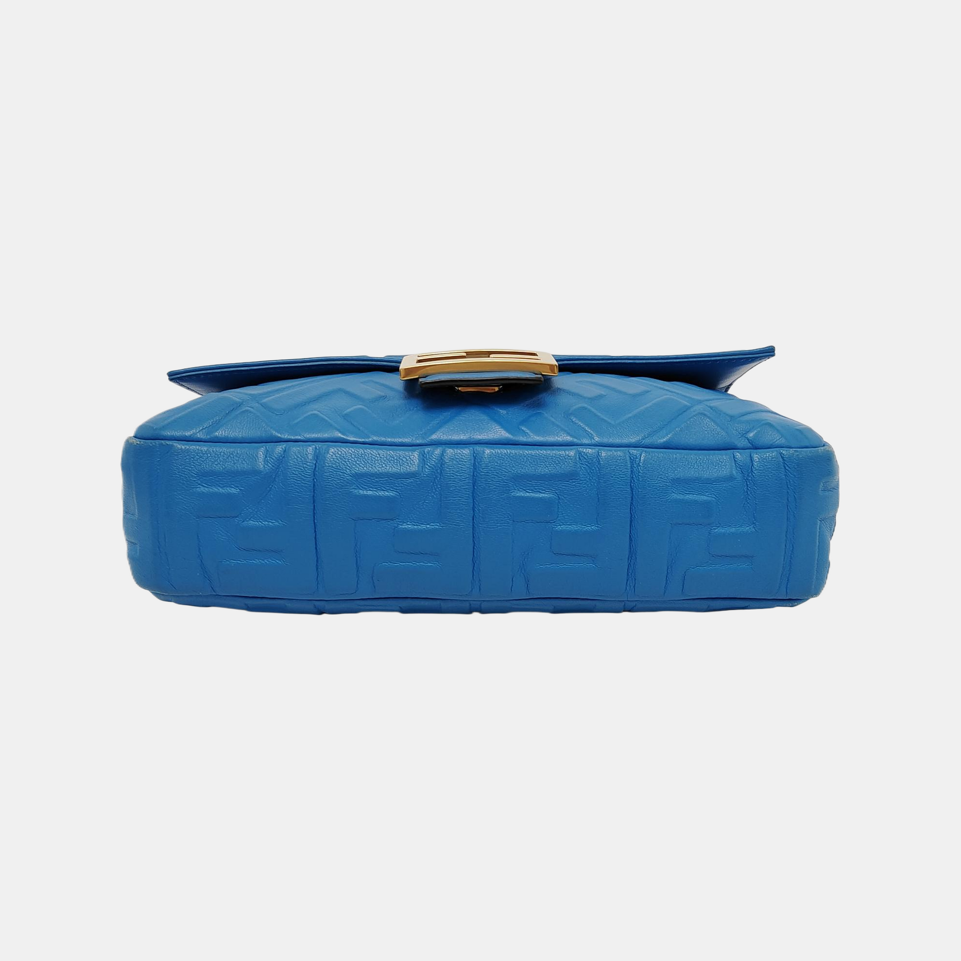 Fendi Baguette Blue Lambskin Leather Crossbody Bag Medium