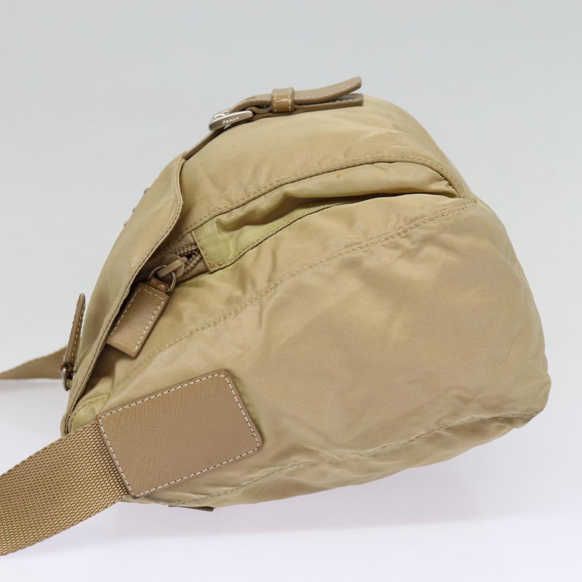 PRADA Shoulder Bag Nylon Beige Silver Auth