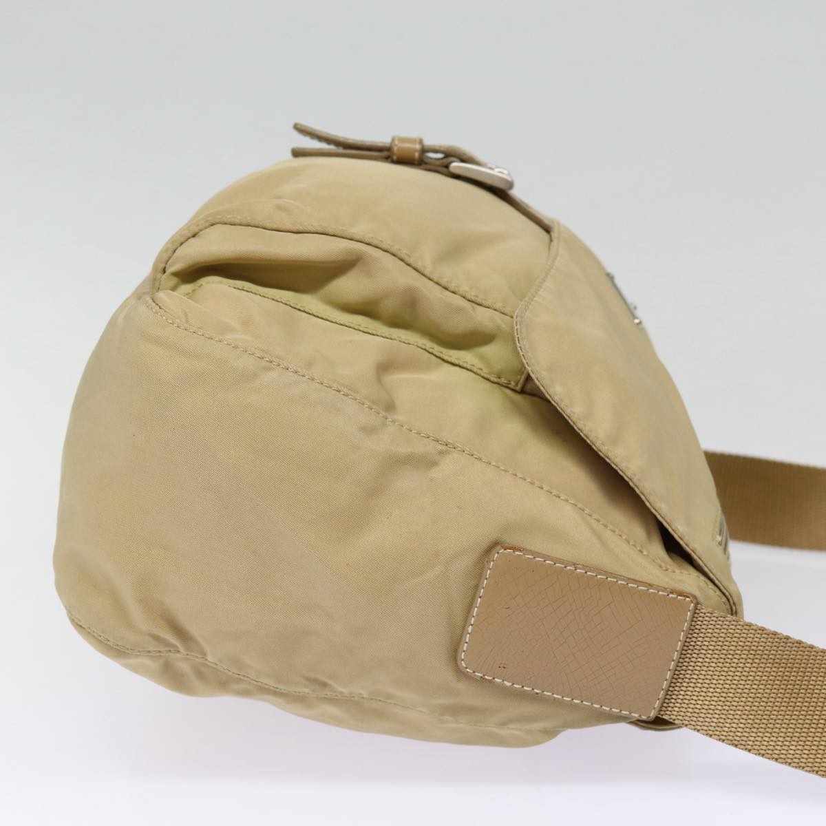 PRADA Shoulder Bag Nylon Beige Silver Auth