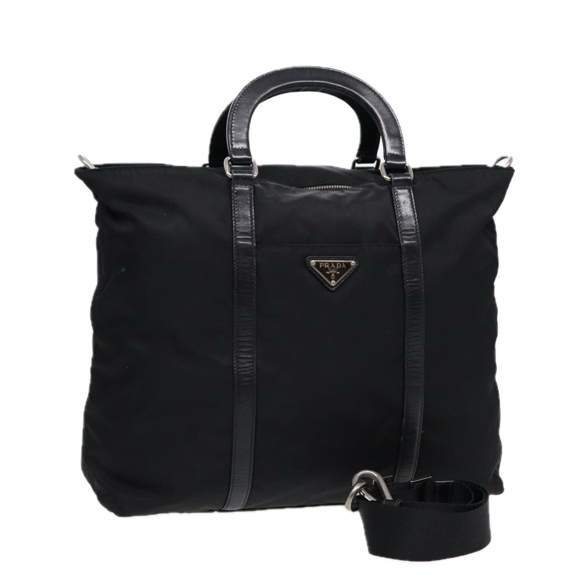 PRADA Hand Bag Nylon 2way Black Silver Auth