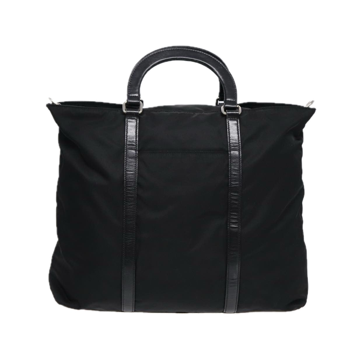 PRADA Hand Bag Nylon 2way Black Silver Auth