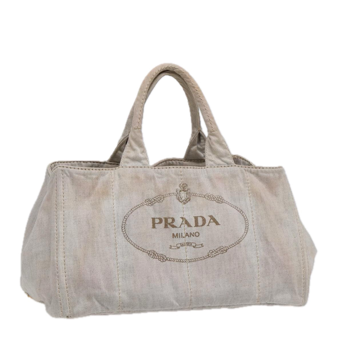 PRADA Canapa GM Hand Bag Canvas Gray Gold Auth