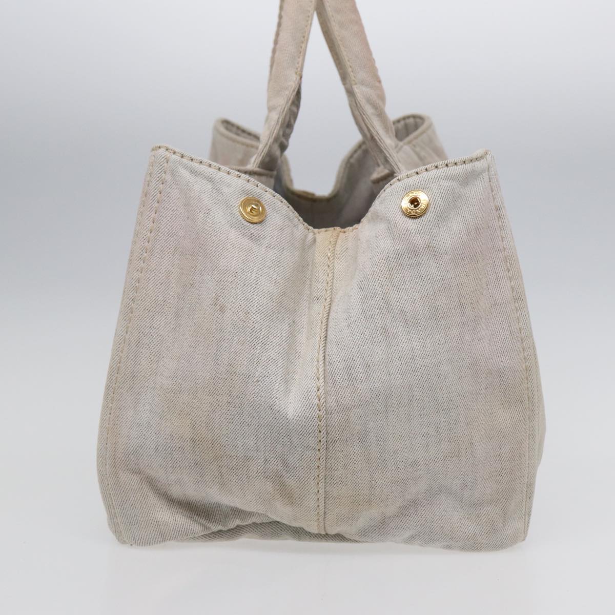 PRADA Canapa GM Hand Bag Canvas Gray Gold Auth