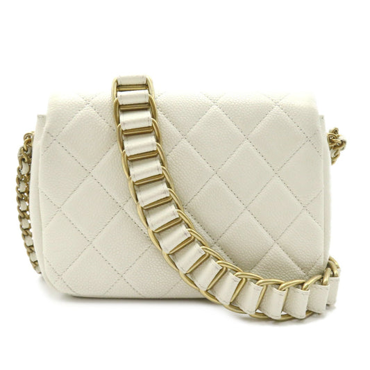 Chanel Chain Sder Chain Shoulder Chain Shellder Bag Caviar S White Shell