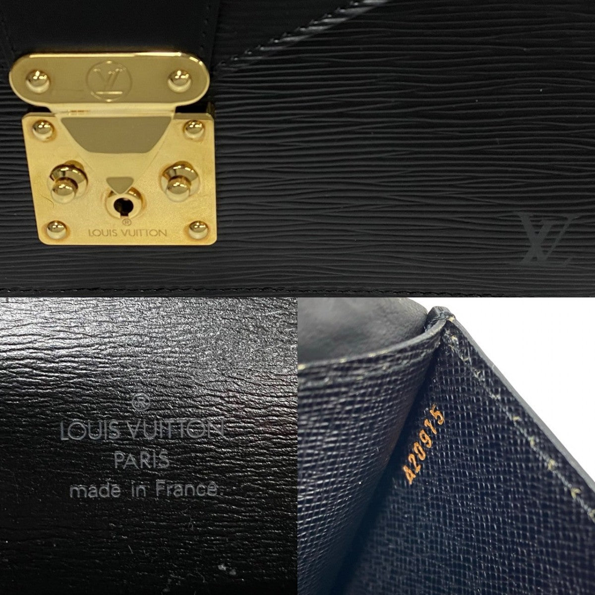 LOUIS VUITTON Handbag leather black Epi Concorde Women