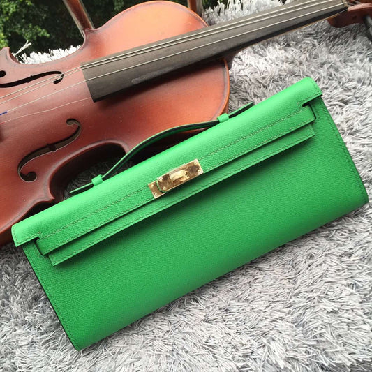 Luxury Hermes Bamboo Handcrafted Kelly Cut Clutch