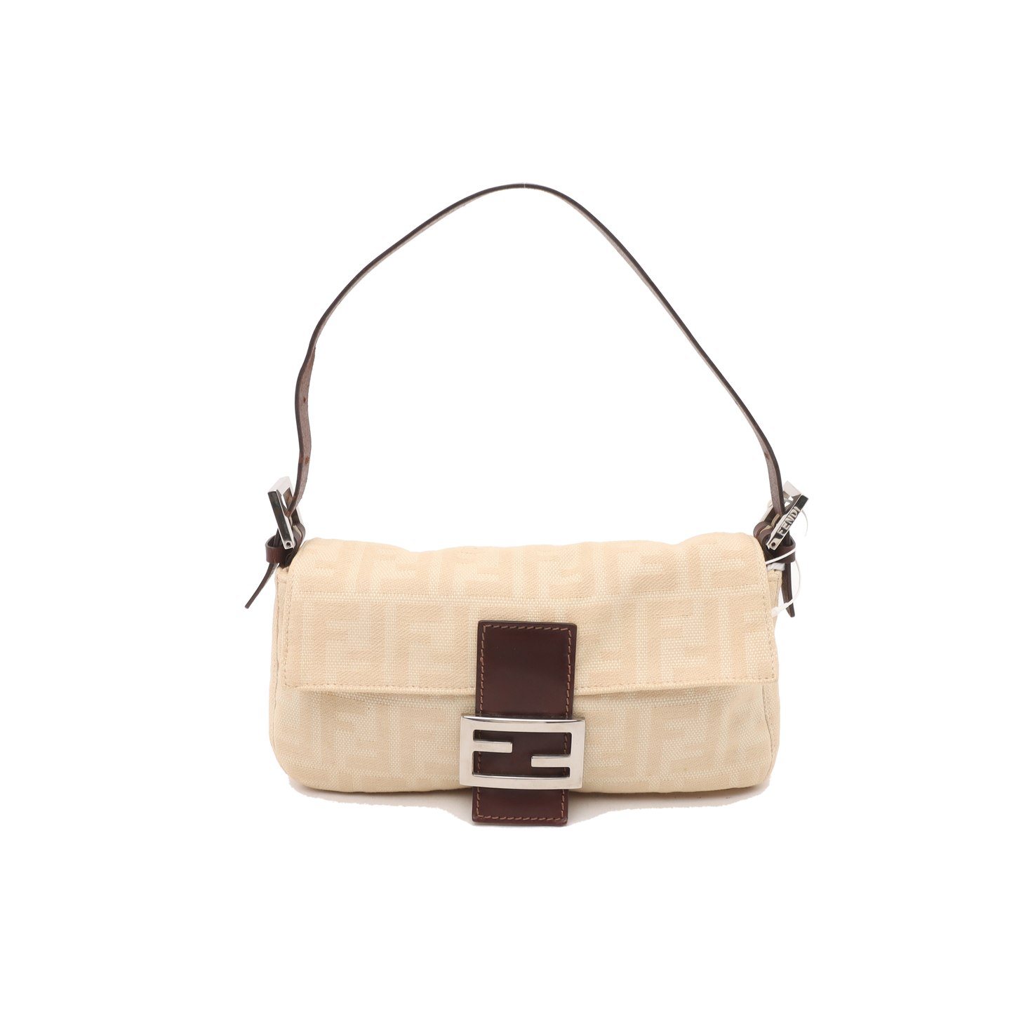 Fendi Baguette Beige Canvas Zucca Print Shoulder Bag