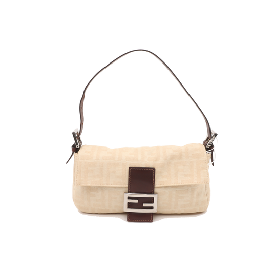 Fendi Baguette Beige Canvas Zucca Print Shoulder Bag