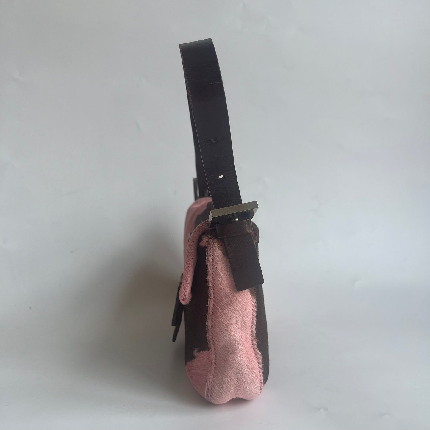 Fendi Baguette Pony-style Calfskin Leather Pink Cow Print Shoulder Bag