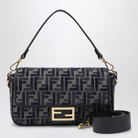 Fendi Ff Dark Blue Chenille Baguette Bag Women