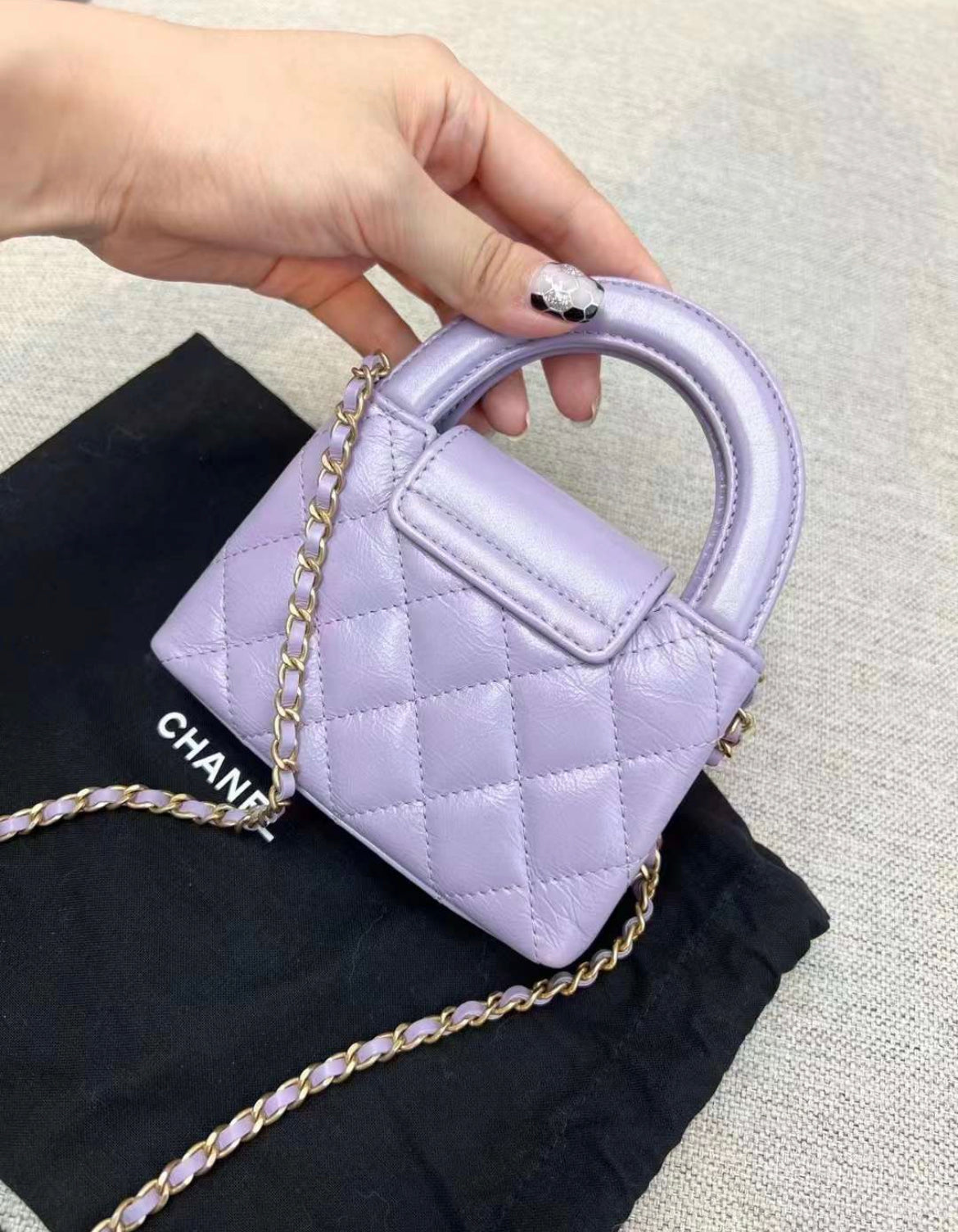 Chanel 24P Mini o Kelly Purple Quilted Calfskin Brushed Gold Hardware Brand New