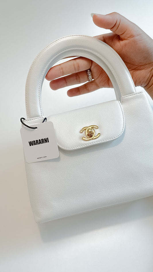 Chanel White Caviar Mini Kelly Flap Gold Hardware, 1998