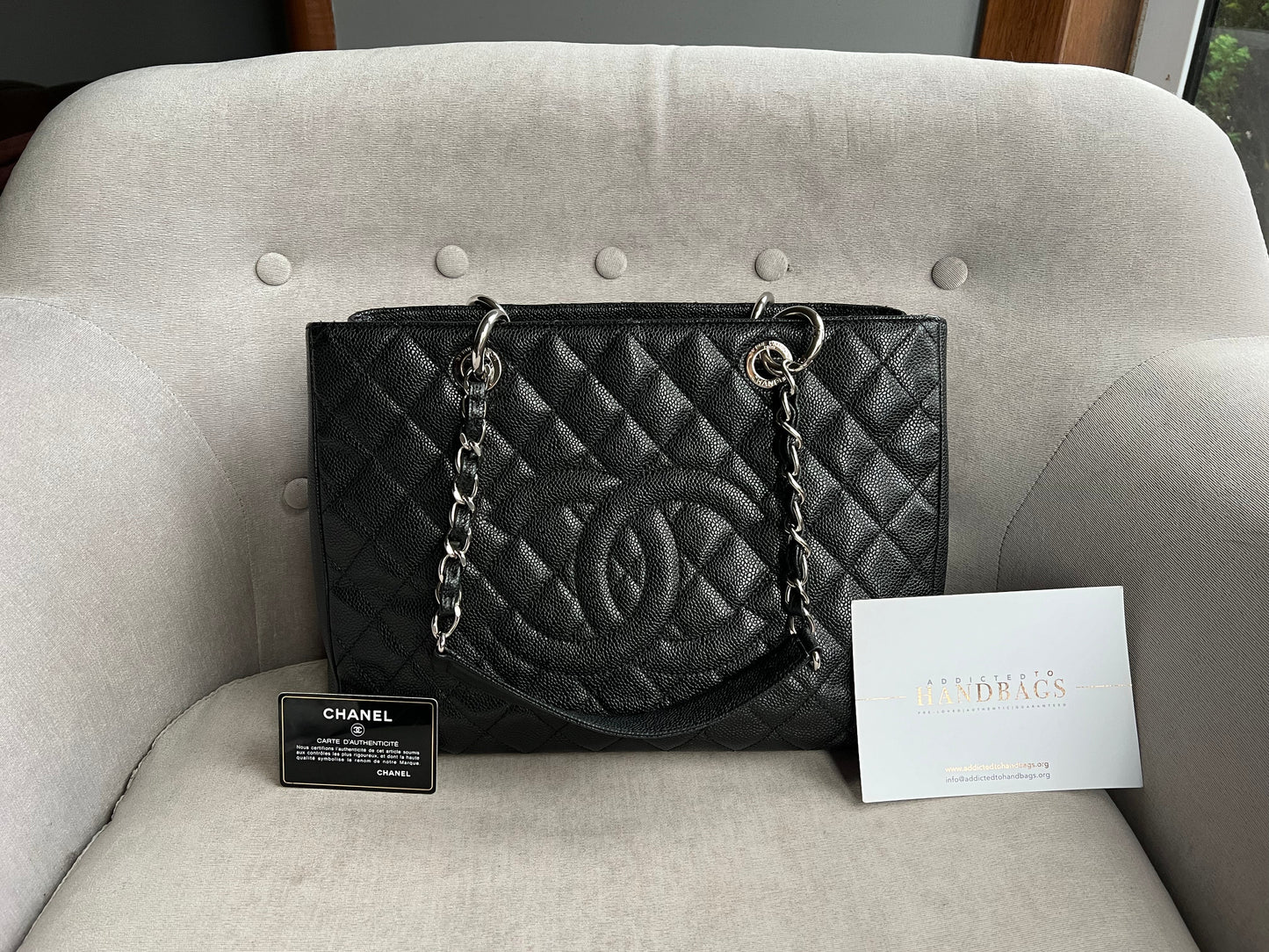 Chanel Black Caviar Grand Shopper Tote Silver Hardware