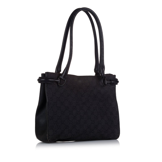 Gucci Black Leather Canvas Tote Style 24
