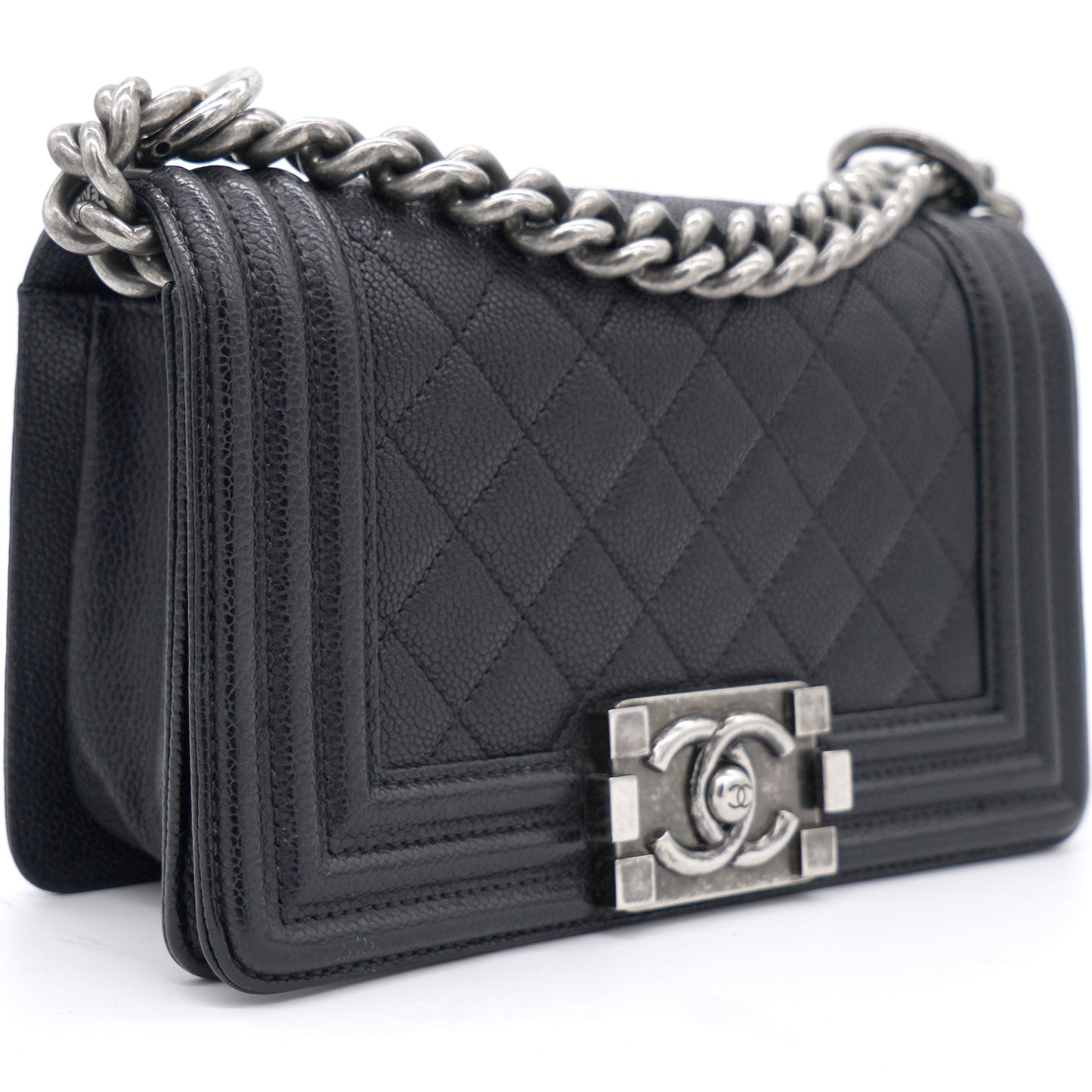 Chanel Black Quilted Caviar Leather Small Boy Flap Bag