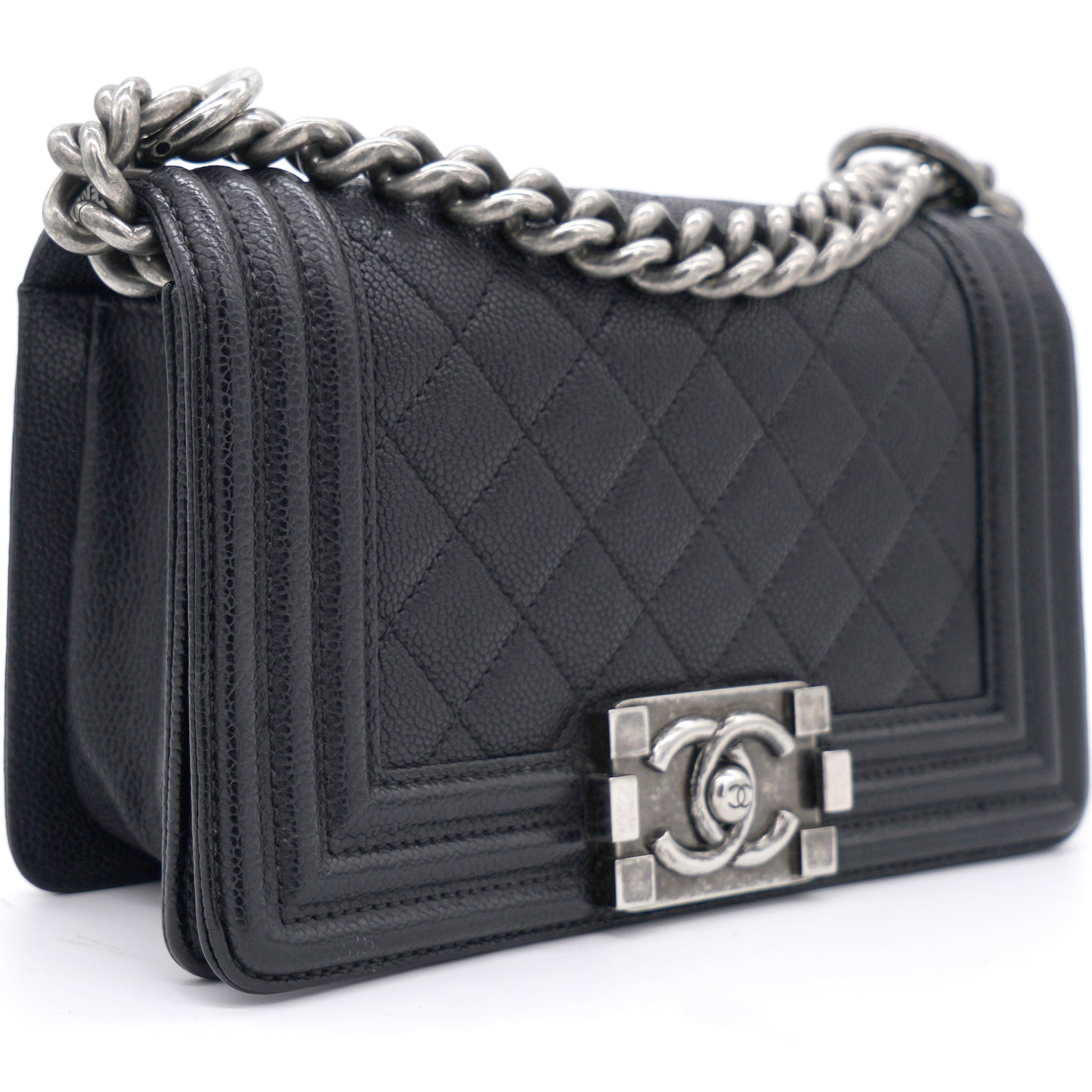 Chanel Black Quilted Caviar Leather Small Boy Flap Bag