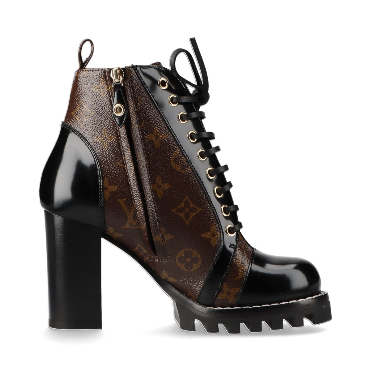 Louis Vuitton 22 PVC Leather Short Boots EU37 1/2 Black × Brown MA0272 Monogram Box Bag