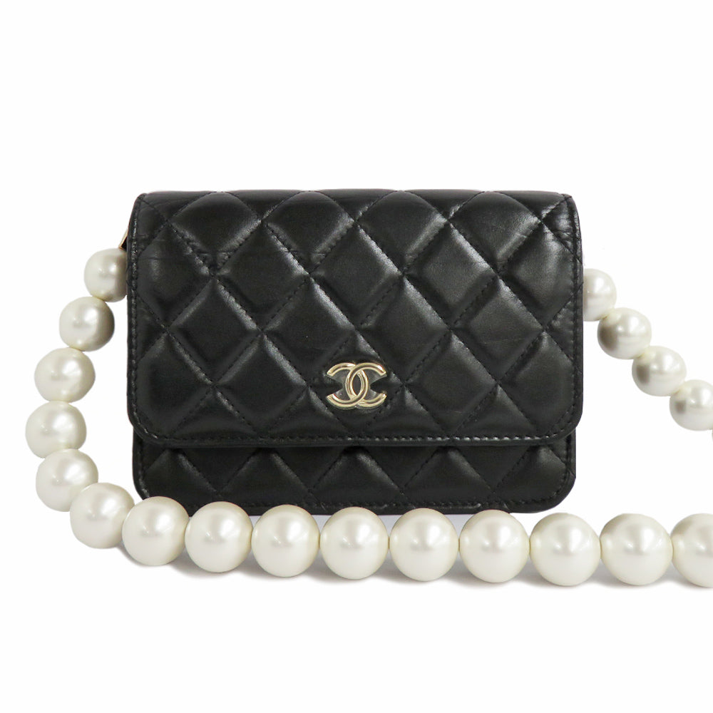CHANEL CHANEL MATRASSE SHOLDERWALLET AP1898 Pearl Black G 31st Black Wallet