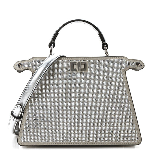 Fendi Crystal Vitello Laminato FF Petite Peekaboo I SEE U Satchel Crystal Argento