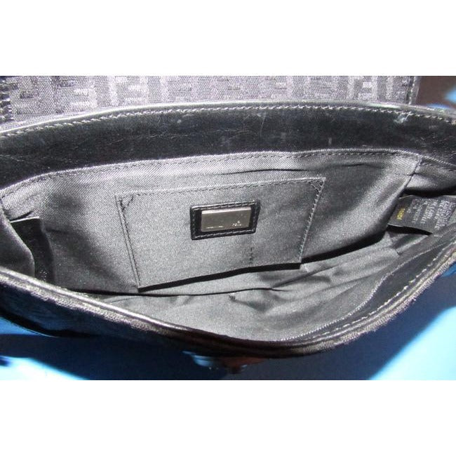Fendi black Zucchino print canvas & black leather Compilation purse with brushed chrome accents