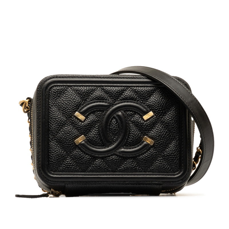 Chanel CC Filigree Chain Shoulder Bag Vanity Bag Black G Caviar S CHANEL