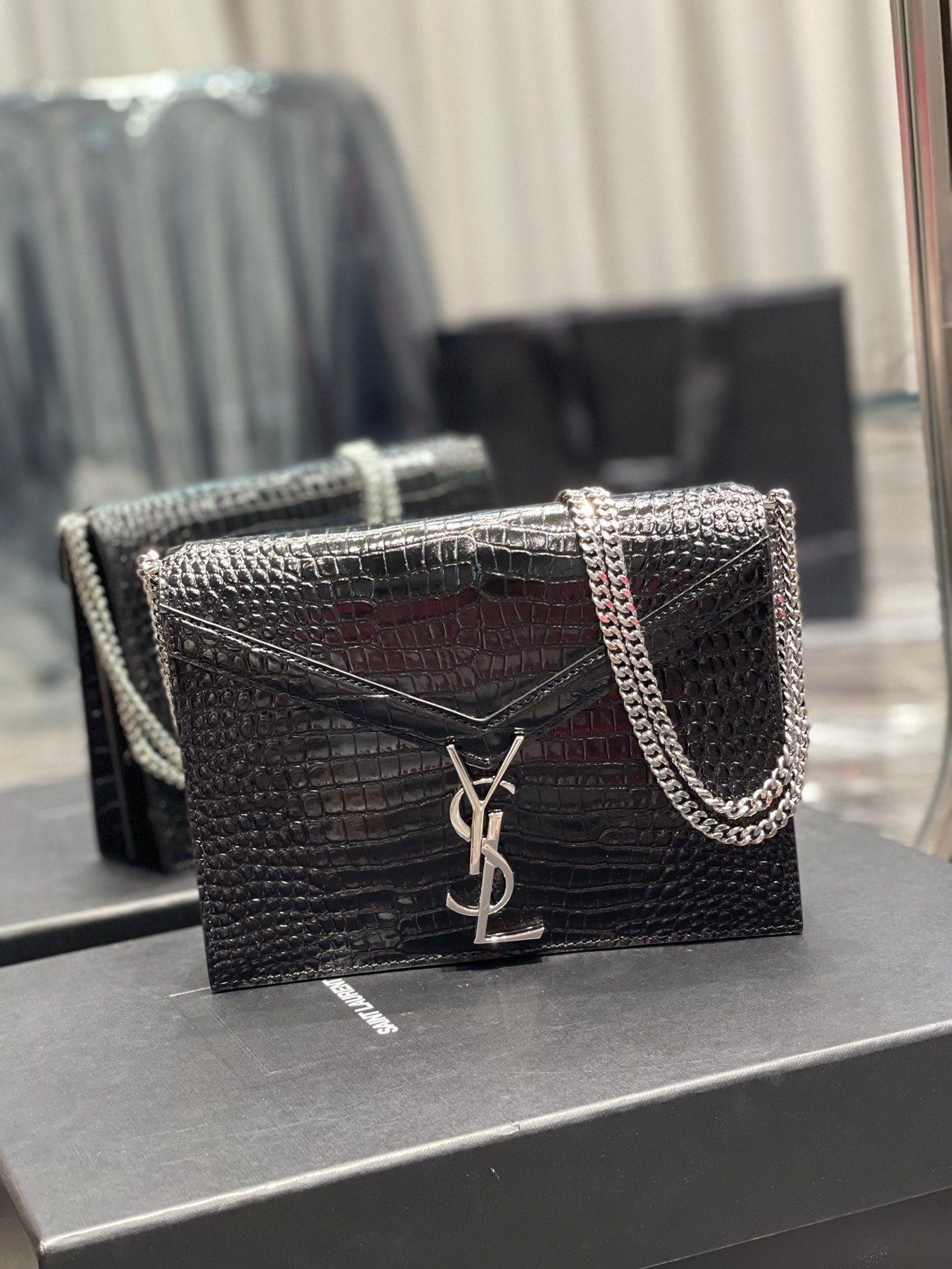 Yves Saint Laurent Cassandra Medium Chain Bag Black.6in/