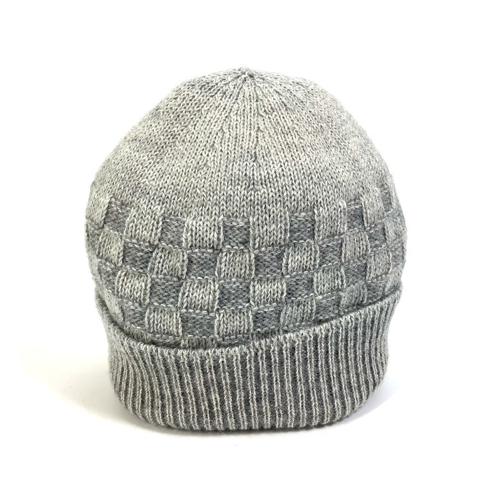 LOUIS VUITTON Knit hat wool gray Damier Beanie Women M