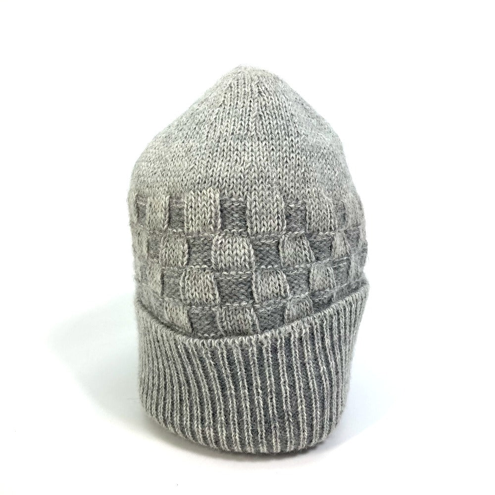 LOUIS VUITTON Knit hat wool gray Damier Beanie Women M