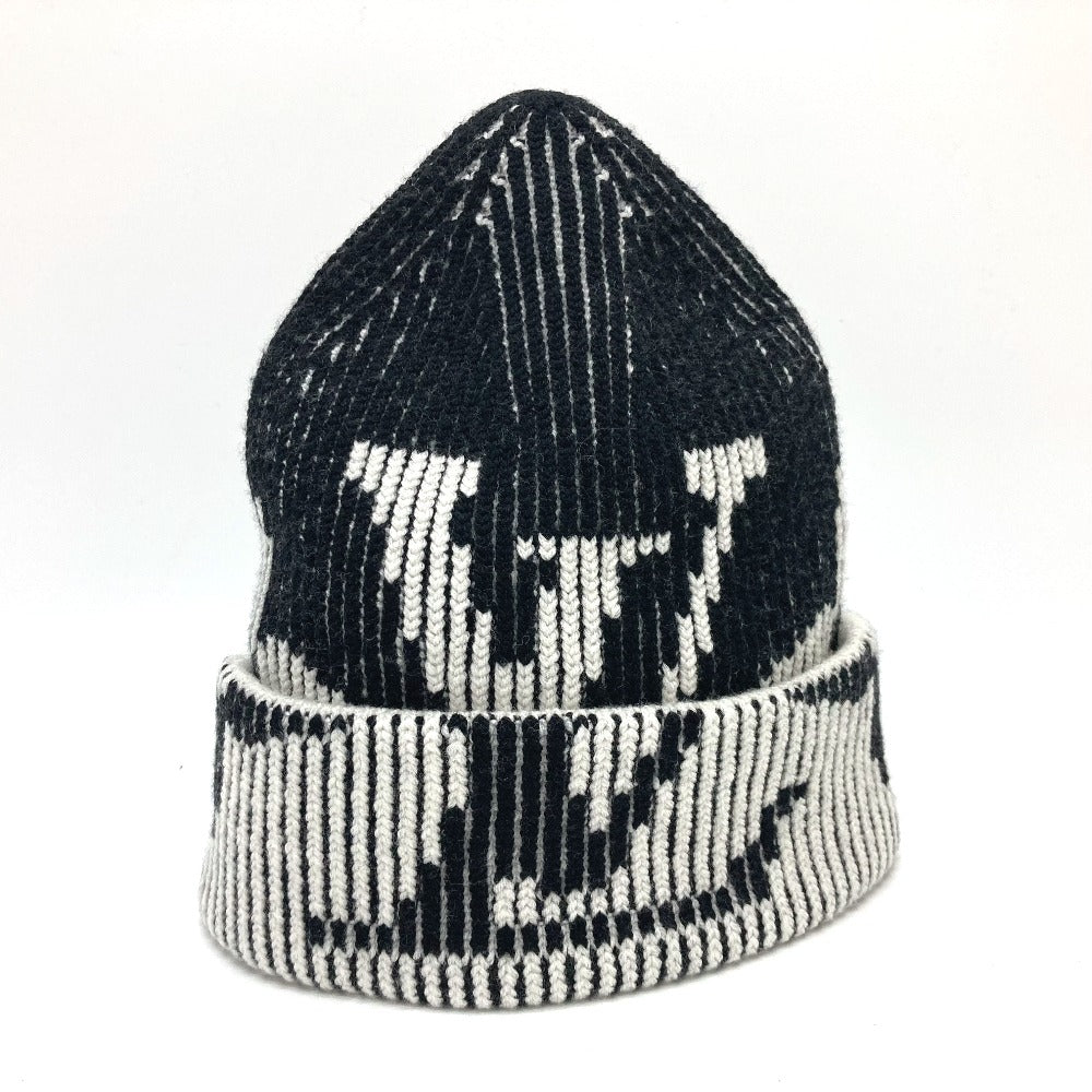 LOUIS VUITTON Knit hat wool black Bonnet Rib Flower Monogram mens