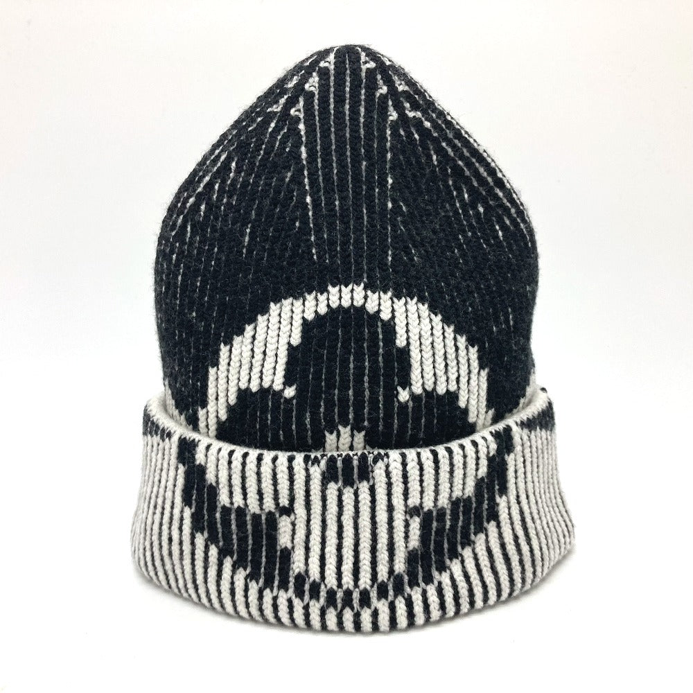 LOUIS VUITTON Knit hat wool black Bonnet Rib Flower Monogram mens