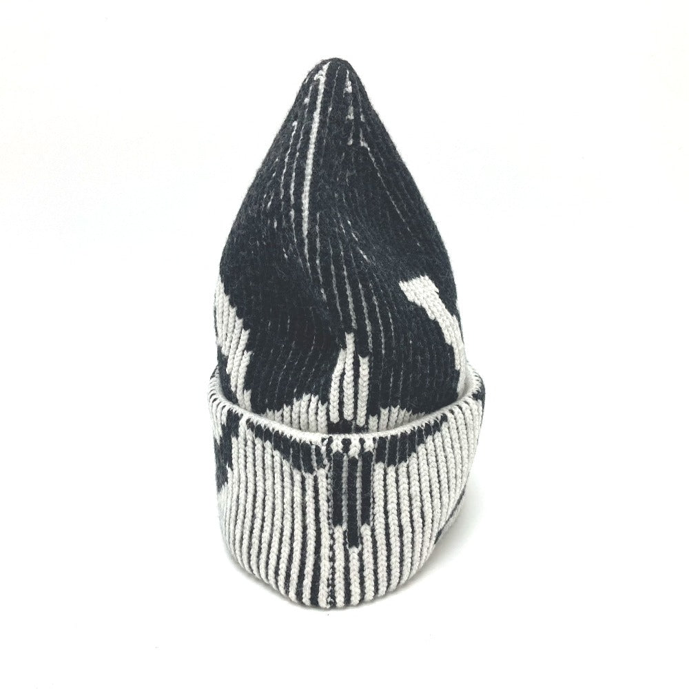 LOUIS VUITTON Knit hat wool black Bonnet Rib Flower Monogram mens