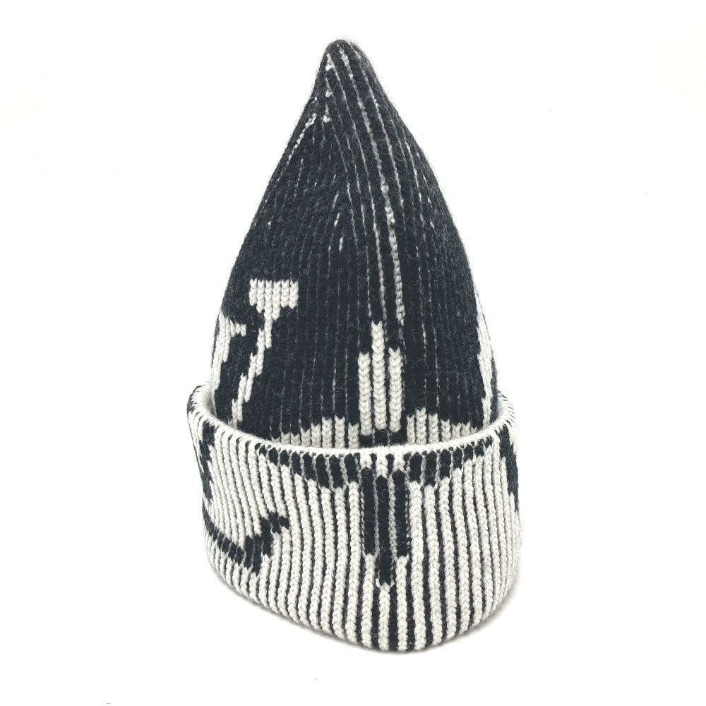 LOUIS VUITTON Knit hat wool black Bonnet Rib Flower Monogram mens