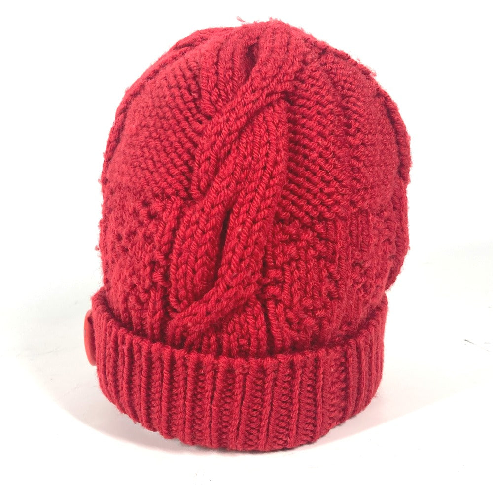 LOUIS VUITTON Knit hat wool Red With can badge Pone Constance Women