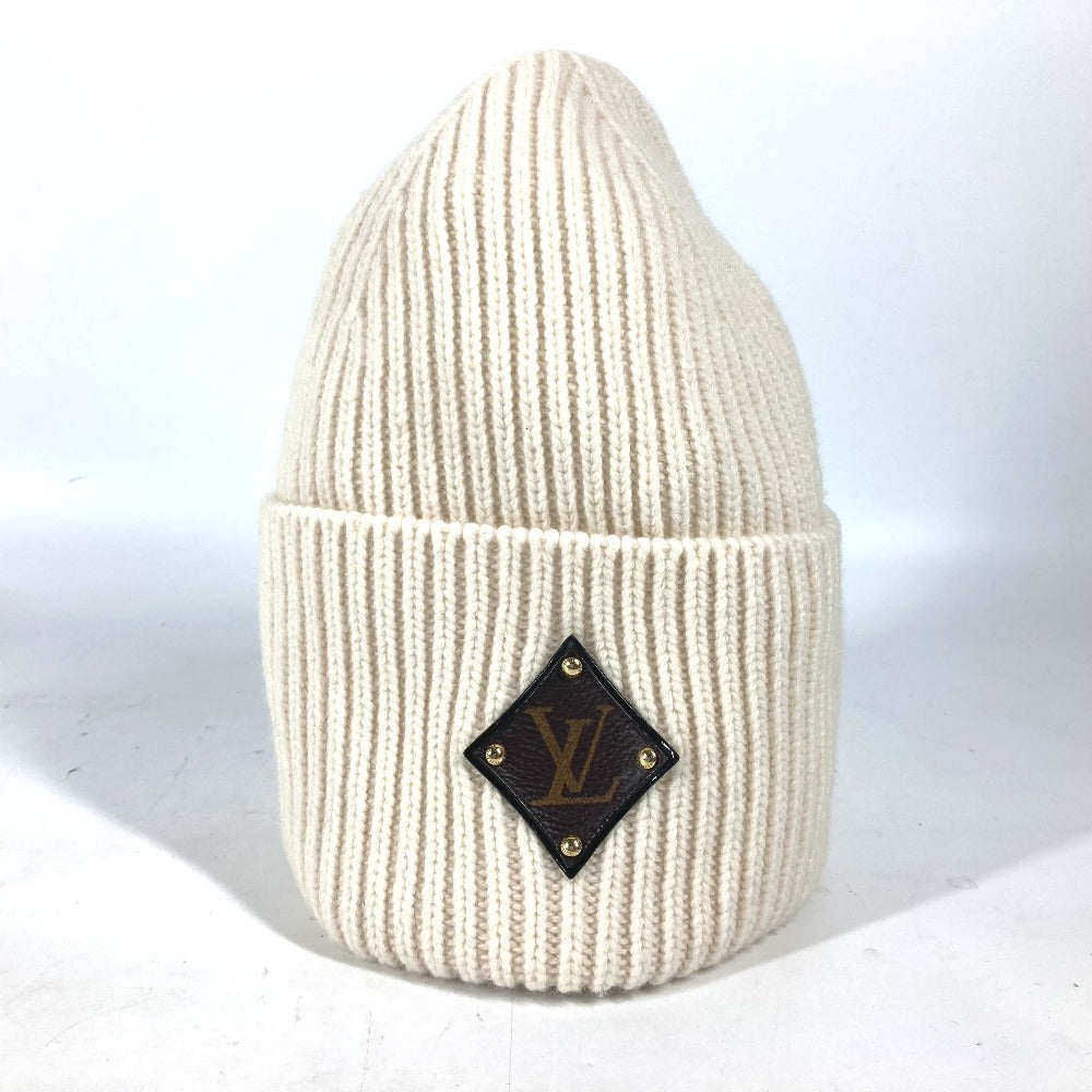 LOUIS VUITTON Knit hat wool white monogram emblem Bonnet LV Beanie Women