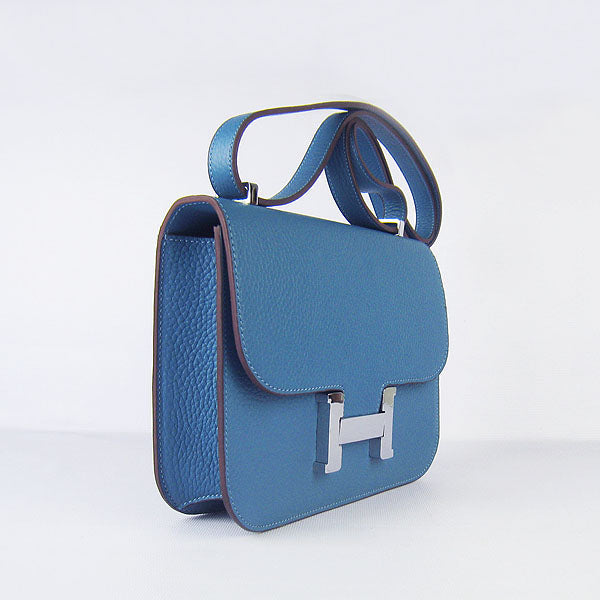 Luxury Hermes Constance Cowskin Leather Bag blue silver