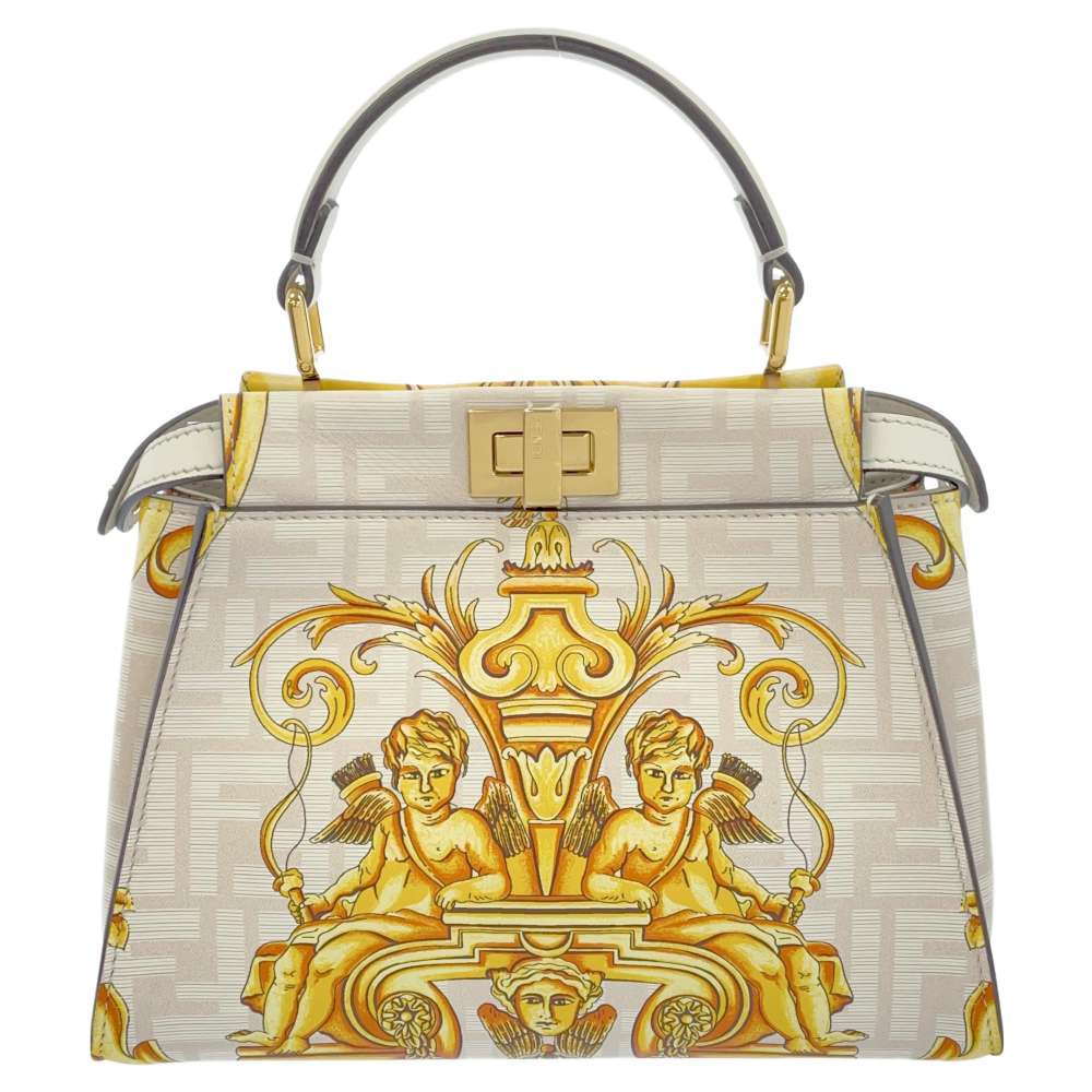 FENDI Fendace Peekaboo Beige/Yellow 8BN244 Leather Size Mini