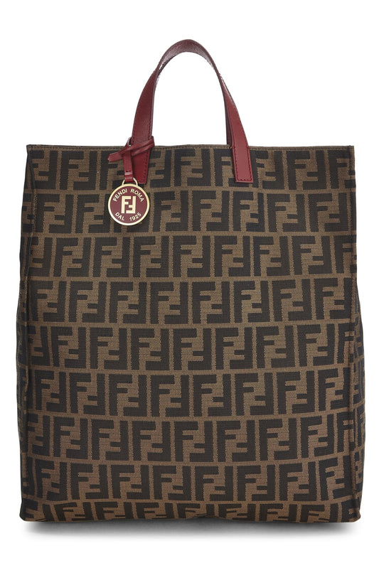 Fendi, Brown Zucca Canvas Vertical Tote Medium, Red