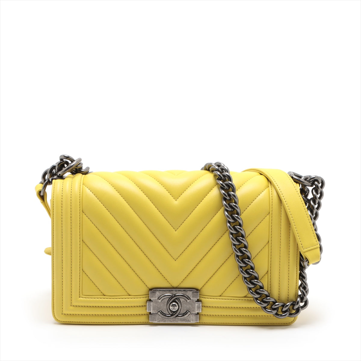 Chanel Boy Chanel 25 Chain Shoulder Bag V Stitch Yellow Silver