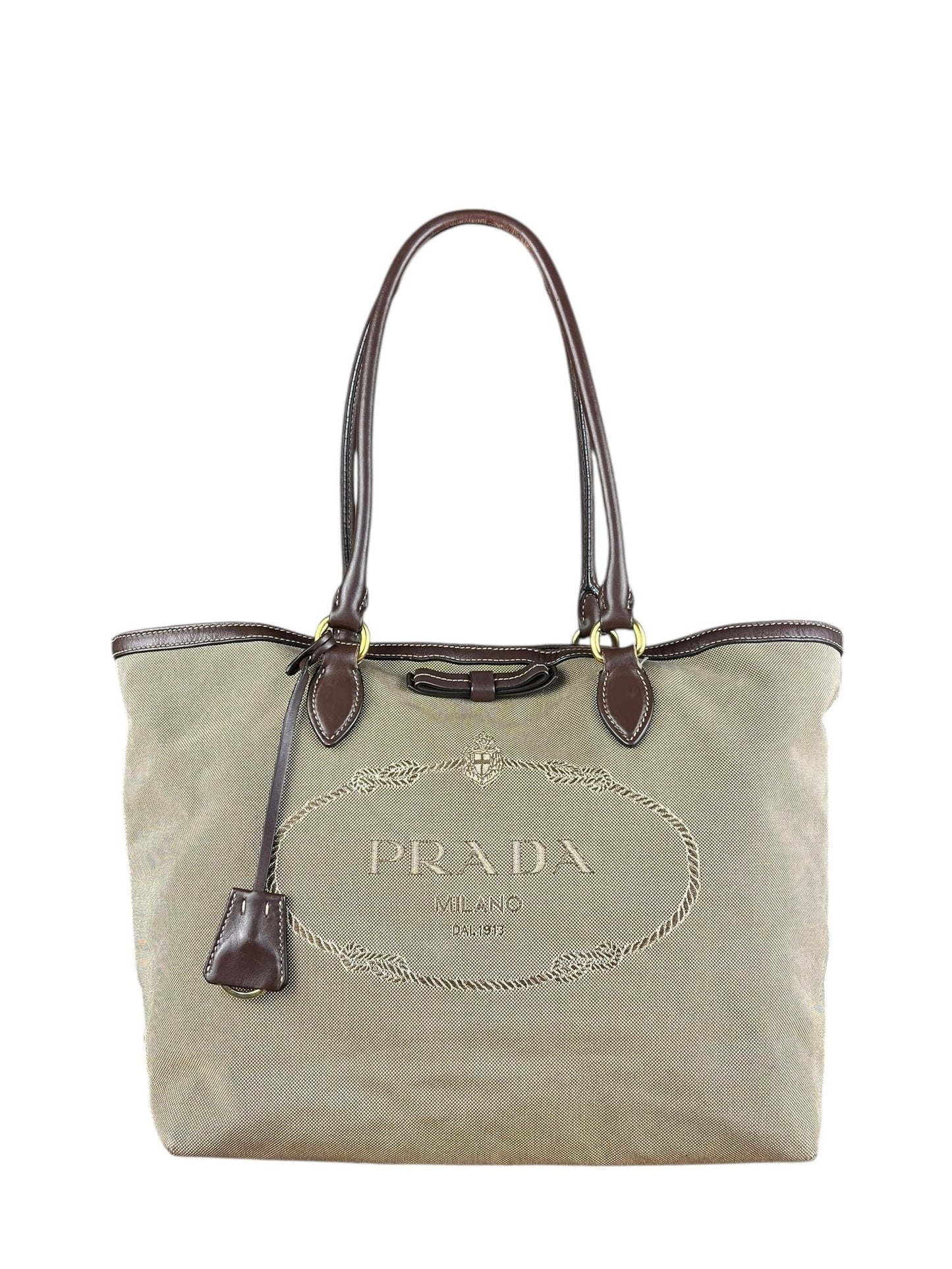 Prada Jacquard Logo Tote Brown