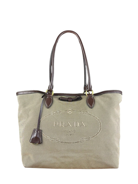 Prada Jacquard Logo Tote Brown