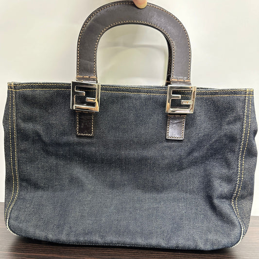 Fendi Blue Denim and Brown Leather Tote Bag Handbag LB115495
