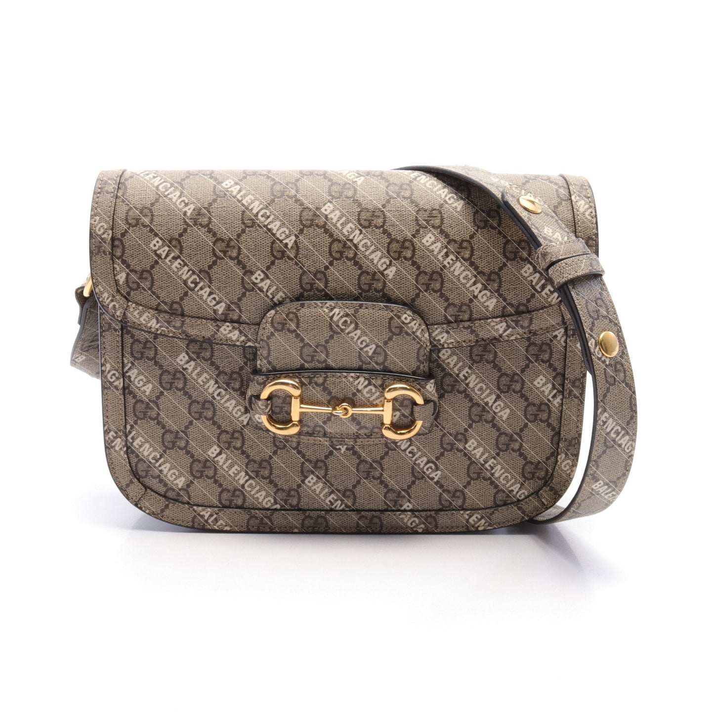 GUCCI GUCCI * Luxury Balenciaga Trending 2026 Horsebit 1955 Shoulder bag PVC Beige Dark brown White