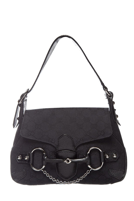 Gucci 1955 Black Canvas Horsebit Shoulder Bag
