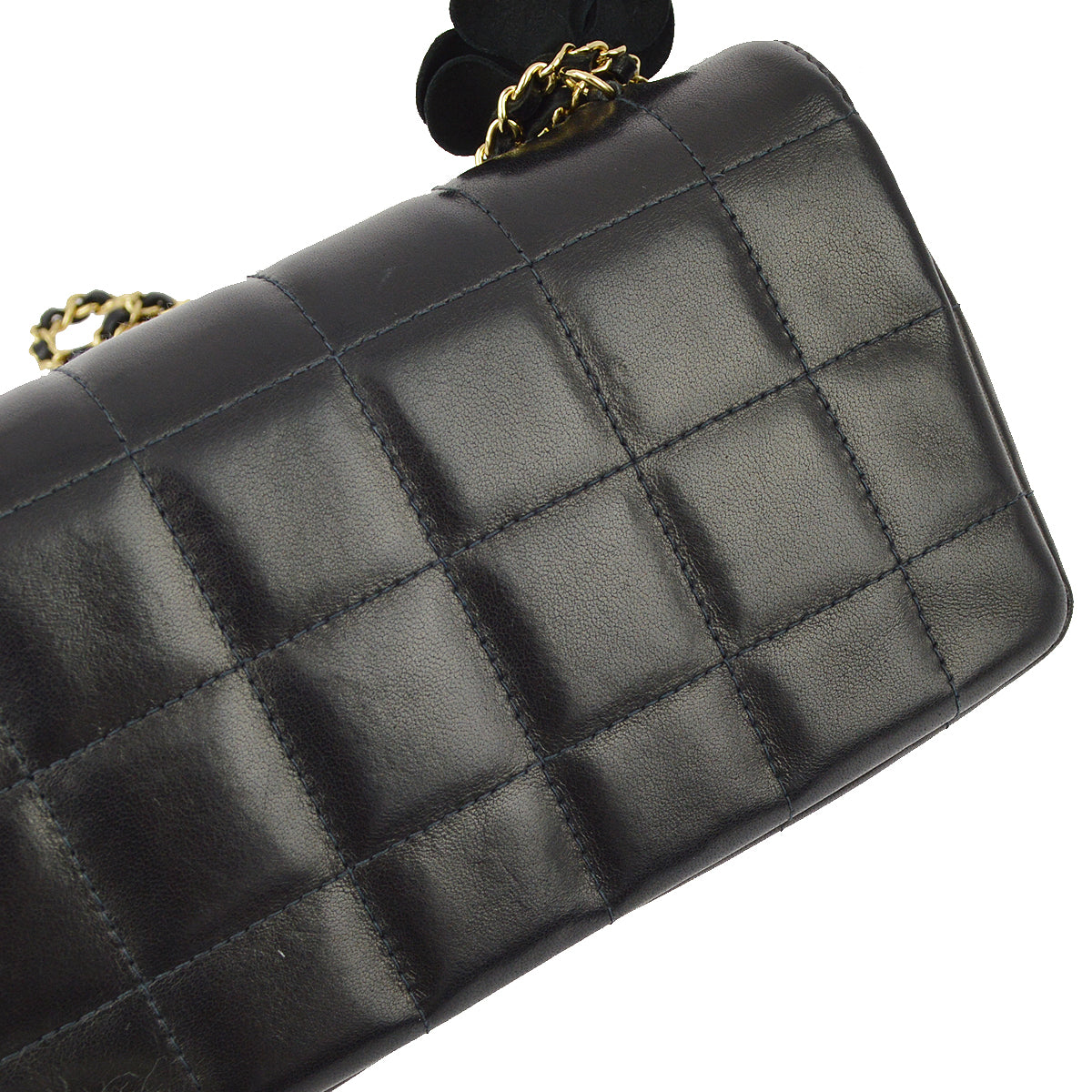 Chanel Black Lambskin Camellia Choco Bar Shoulder Bag