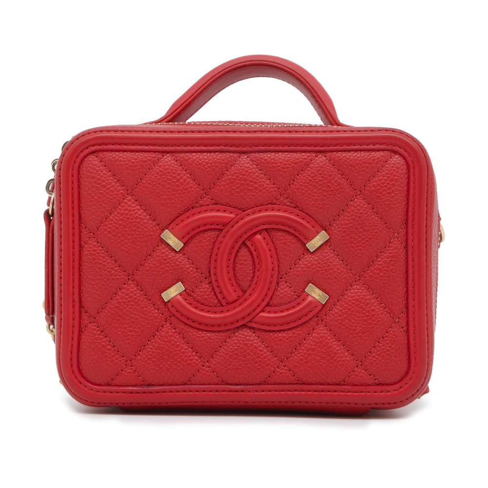CHANEL CCFiligree 2way vanity bag Red A93342 Caviar Leather