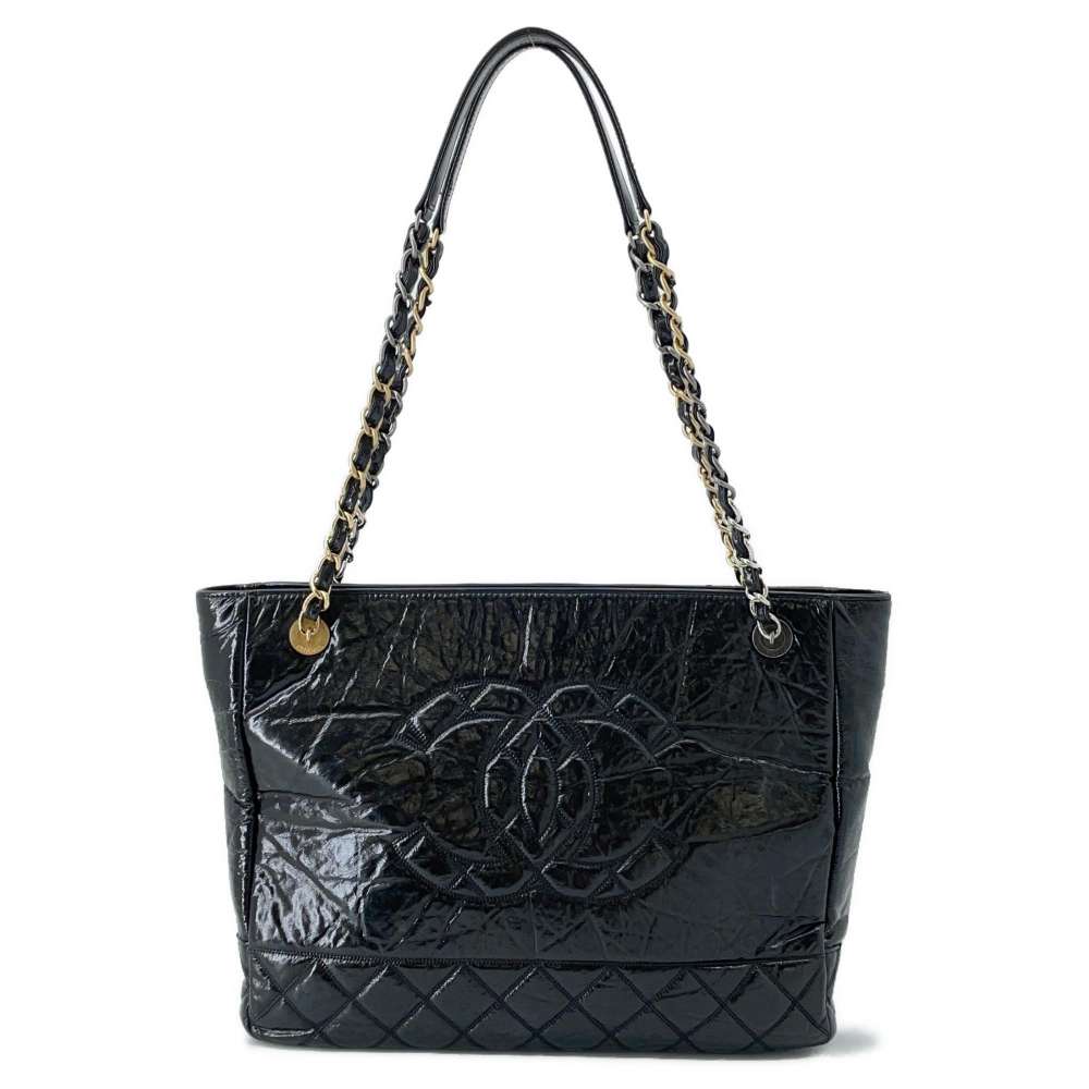 CHANEL CC Logo ShoulderTote Bag Black AS1875 Shiny Aged Calf Leather