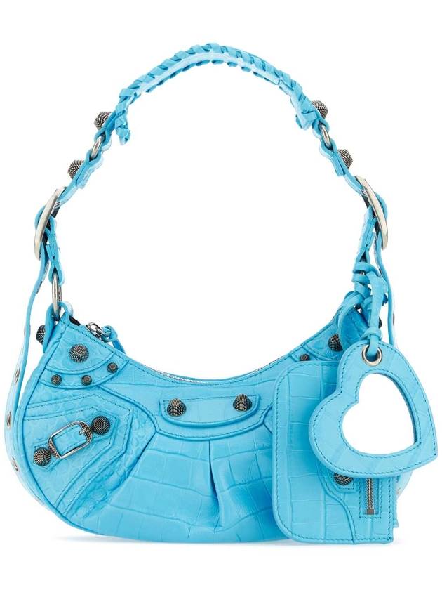 Luxury Balenciaga Trending 2026 Le Cagole XS Crocodile Embossed Shoulder Bag Blue Sky