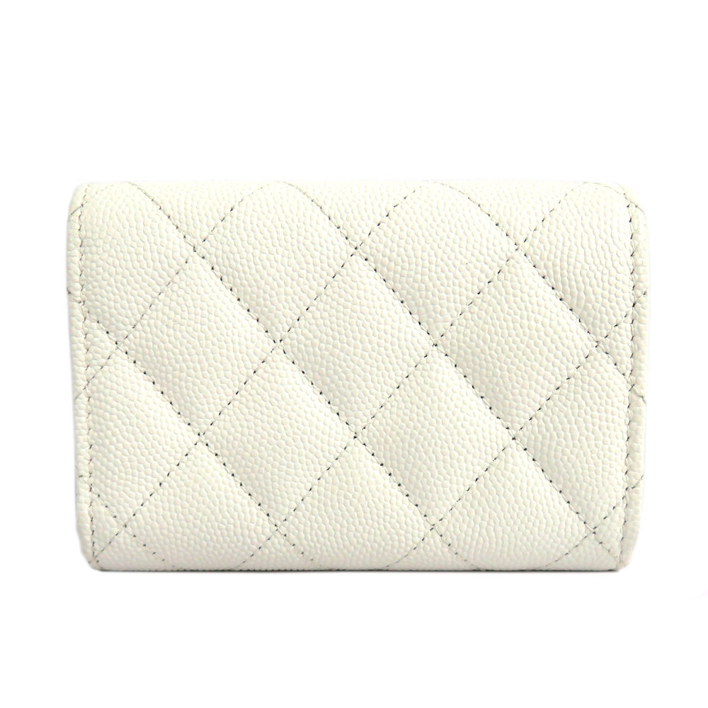 CHANEL Chanel Matrasse Small Flap Wallet AP3182 White Pink Champagne G Caviar S Coco Three Folded Wallet Compact Wallet Mini Fine s